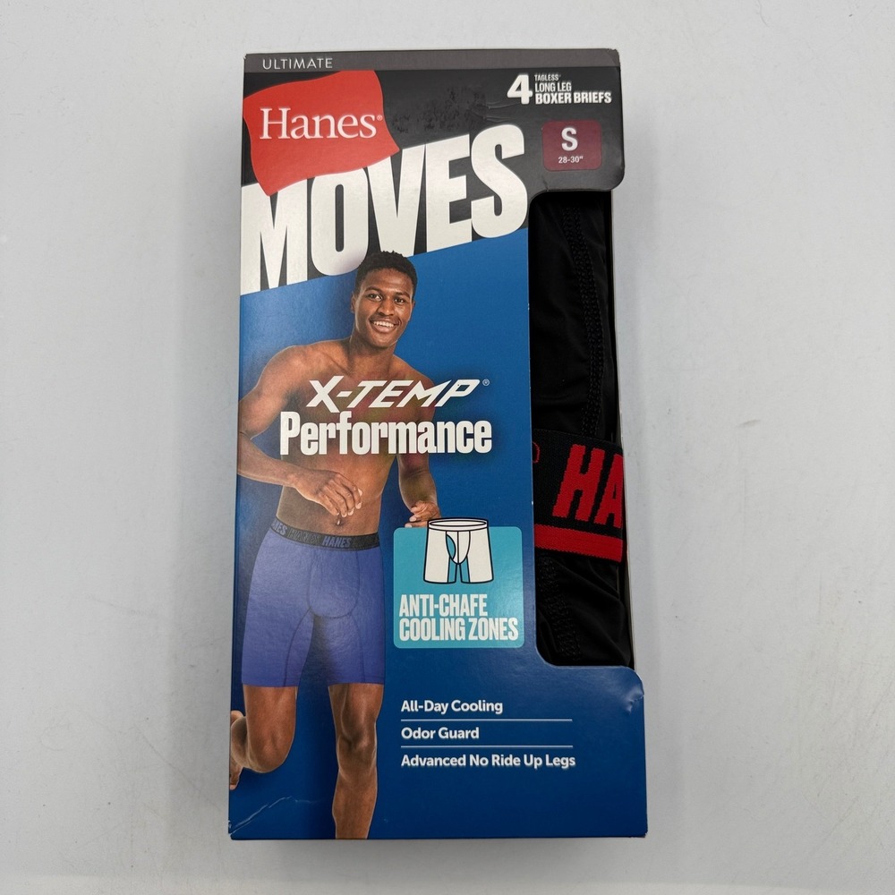 Hanes Boxer Briefs Mens S Black X-Temp Performance 4-Pack Long Leg AHKM75